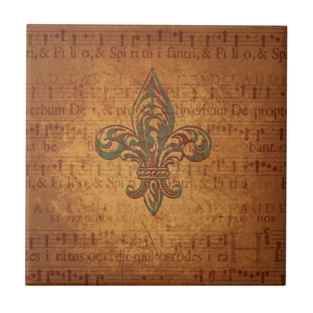 Fleur de lis and sheet music ceramic tile (Front)