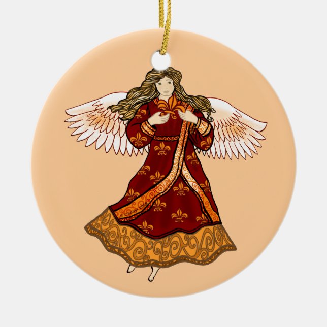 Fleur de lis angel  ceramic ornament (Front)