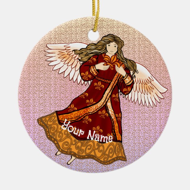 Fleur de lis angel  ceramic ornament (Front)