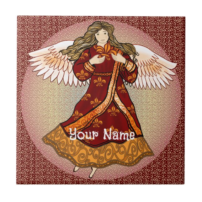 Fleur de lis angel  ceramic tile (Front)