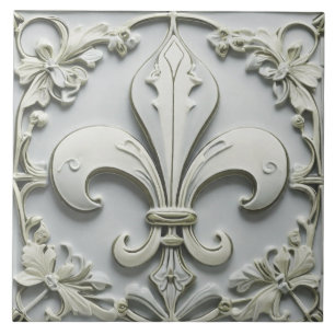 Fleur de Lis Antique Grey Grey Faux Relief Ceramic Tile