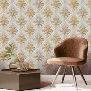 Fleur-de-lis Art Deco - pearl and gold Wallpaper