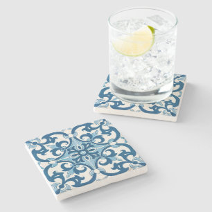 Fleur De Lis Azulejo Portugal Decorative Drinkware Stone Coaster
