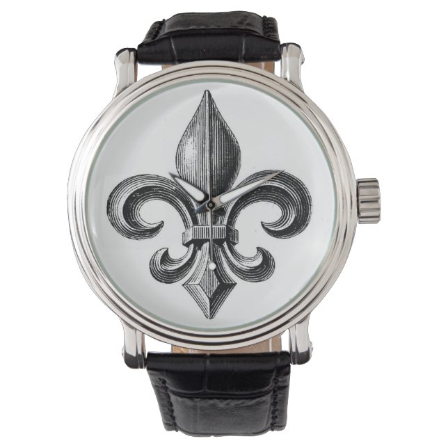 Fleur-de-Lis B&W Design Wrist Watch (Front)