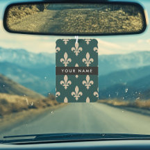 Fleur de Lis, Beige on Green, Royal, Your Name
