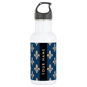 Fleur de Lis, Beige on Navy Blue, Royal, Your Name 532 Ml Water Bottle