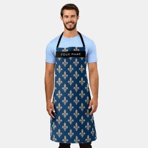 Fleur de Lis, Beige on Navy Blue, Royal, Your Name Apron
