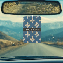 Fleur de Lis, Beige on Navy Blue, Royal, Your Name