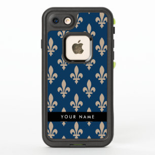 Fleur de Lis, Beige on Navy Blue, Royal, Your Name