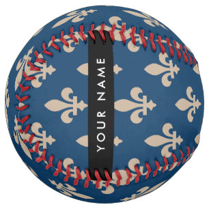 Fleur de Lis, Beige on Navy Blue, Royal, Your Name Softball