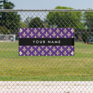 Fleur de Lis, Beige on Purple, Royal, Your Name Banner