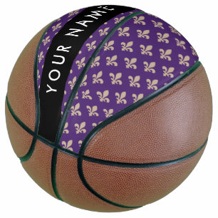 Fleur de Lis, Beige on Purple, Royal, Your Name Basketball