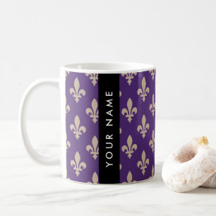 Fleur de Lis, Beige on Purple, Royal, Your Name Coffee Mug