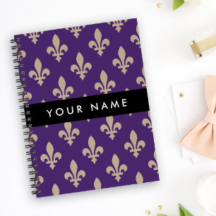 Fleur de Lis, Beige on Purple, Royal, Your Name Planner