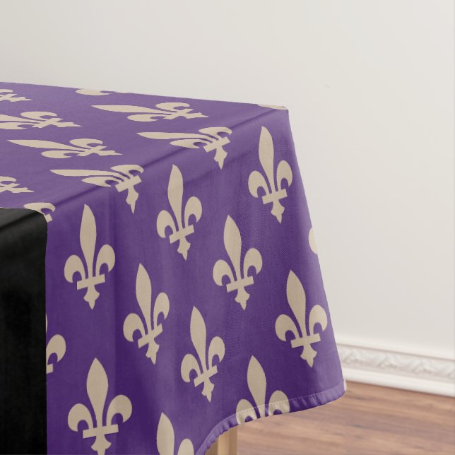 Fleur de Lis, Beige on Purple, Royal, Your Name Tablecloth (In Situ)