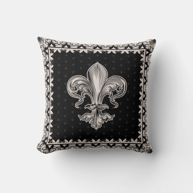 Fleur-de-lis - Black and Cream Cushion (Front)