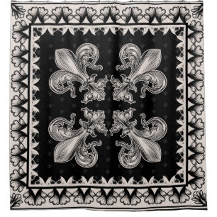 Fleur-de-lis - Black and Cream Shower Curtain
