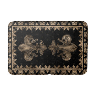 Fleur-de-lis - Black and Gold Bath Mat