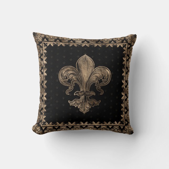 Fleur-de-lis - Black and Gold Cushion (Front)