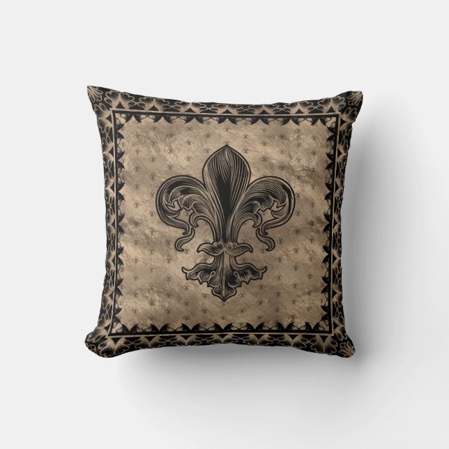 Fleur-de-lis - Black and Gold Cushion (Front)