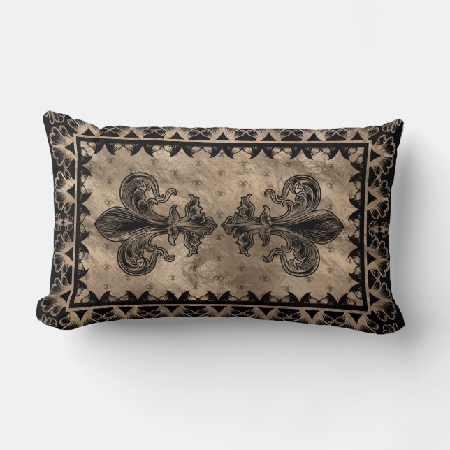 Fleur-de-lis - Black and Gold Lumbar Cushion (Front)