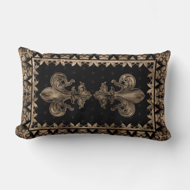 Fleur-de-lis - Black and Gold Lumbar Cushion (Front)