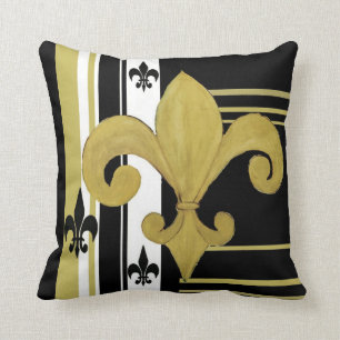 Fleur de lis black and gold throw pillow from art