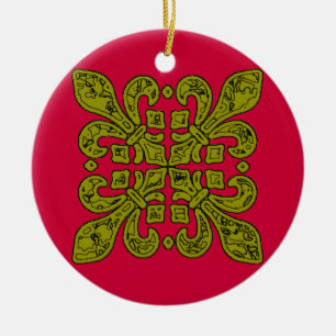 Fleur De Lis Black and Gold Tiles Ceramic Tree Decoration