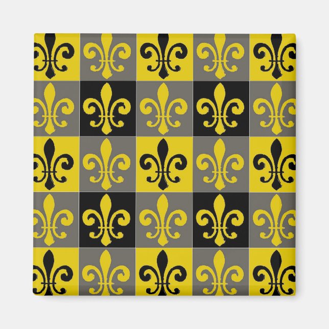 Fleur De Lis Black and Gold Tiles Magnet (Front)