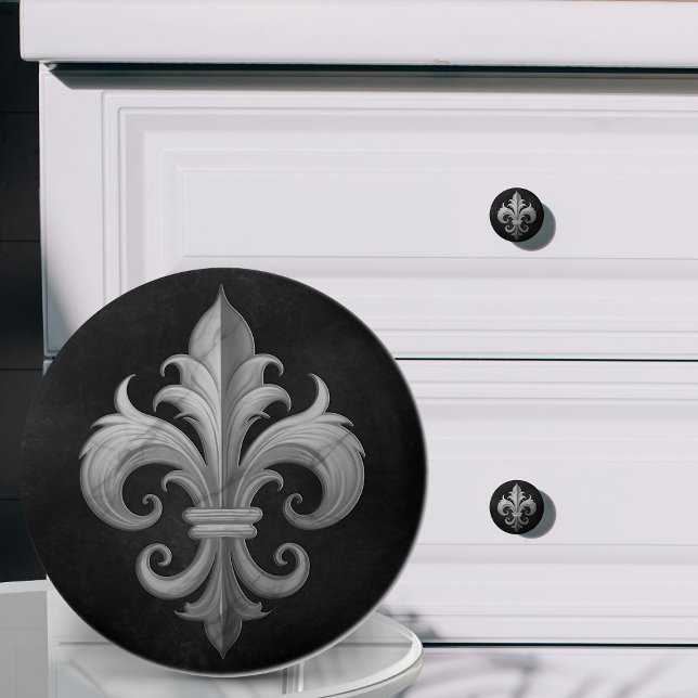 Fleur-De-Lis Black and white marble Ceramic Knob (Creator Uploaded)