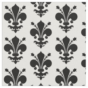 Fleur de lis black and white mediaeval pattern fabric