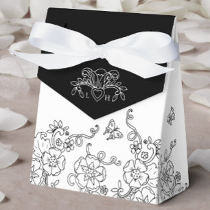 Fleur de lis black and white wedding favour box