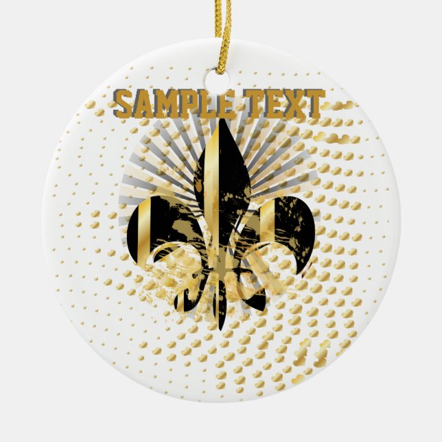 Fleur de Lis/black + gold Ceramic Ornament (Front)