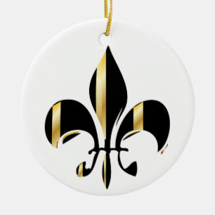 Fleur de Lis/black + gold Ceramic Ornament