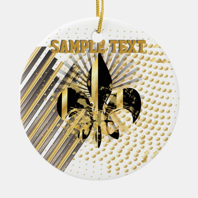 Fleur de Lis/black + gold Ceramic Ornament (Front)