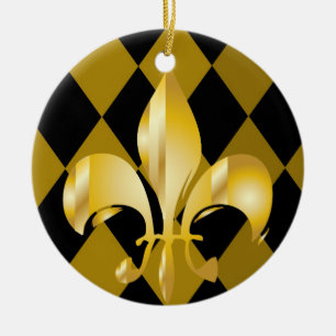 Fleur de Lis/black + gold Ceramic Tree Decoration
