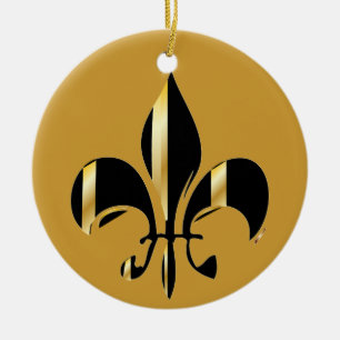 Fleur de Lis/black + gold Ceramic Tree Decoration