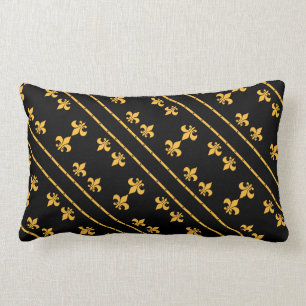 Fleur-de-Lis Black & Gold Designer Pillow