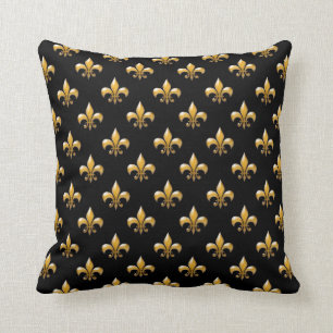 Fleur de Lis Black Gold Pattern Throw Pillows