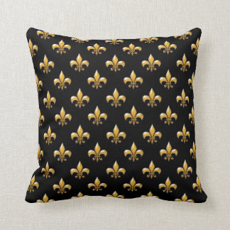 Fleur de Lis Black Gold Pattern Throw Pillows