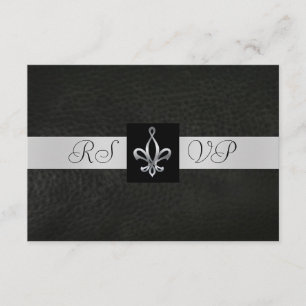 Fleur De Lis Black Leather  RSVP Reply Invitation