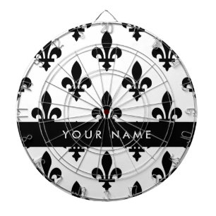 Fleur de Lis, Black on White, Black, Your Name Dartboard