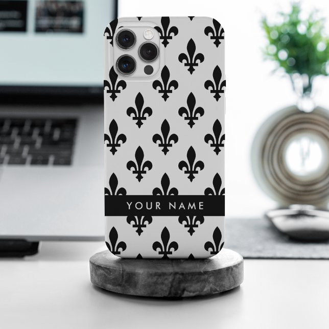 Fleur de Lis, Black on White, Black, Your Name iPhone Case (Creator Uploaded)