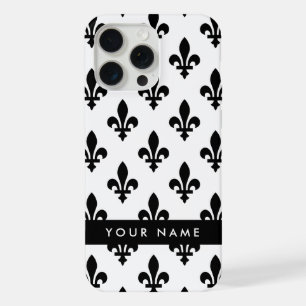 Fleur de Lis, Black on White, Black, Your Name iPhone 15 Pro Max Case