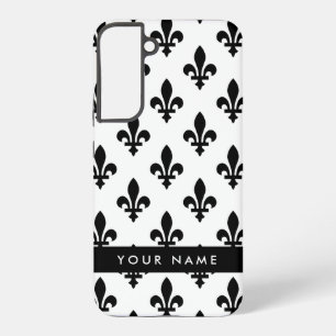 Fleur de Lis, Black on White, Black, Your Name Samsung Galaxy Case