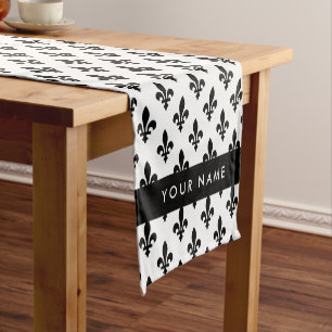 Fleur de Lis, Black on White, Black, Your Name Short Table Runner