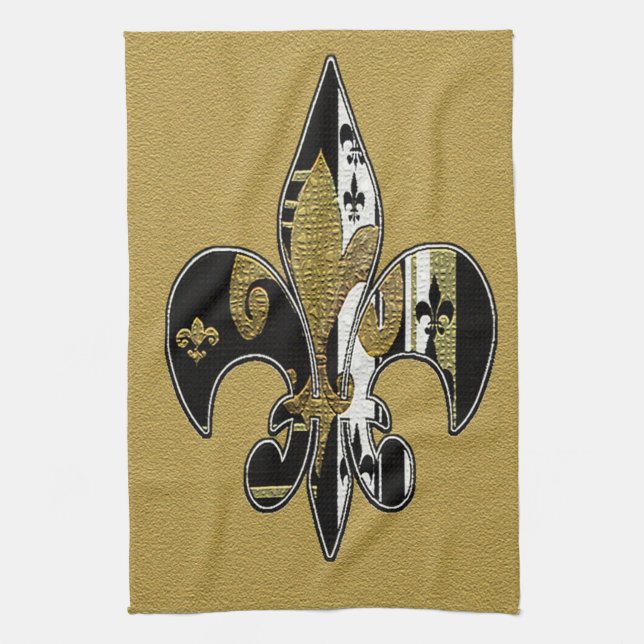 Fleur de lis bling black, white and gold towel (Vertical)