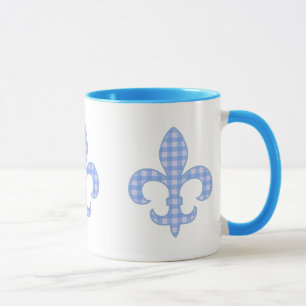 Fleur de lis Blue Gingham mug