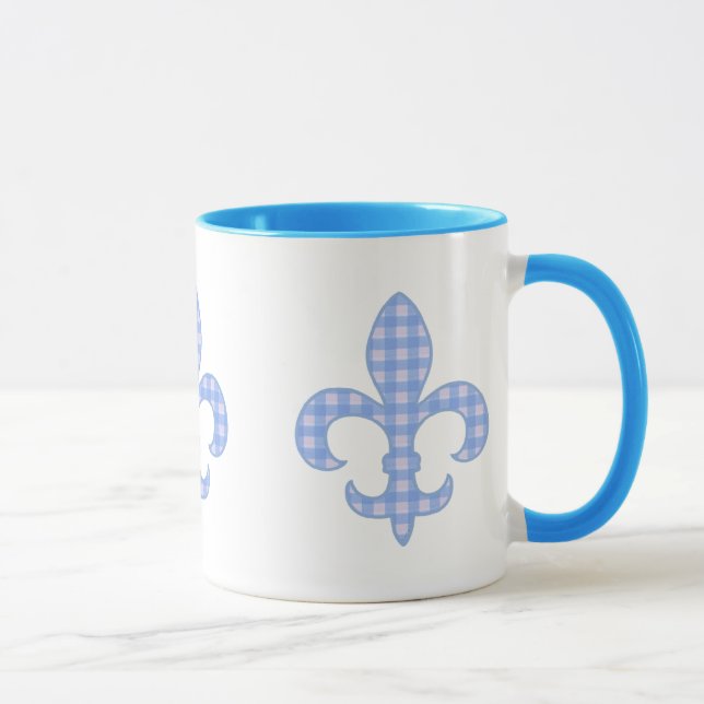 Fleur de lis Blue Gingham mug (Right)