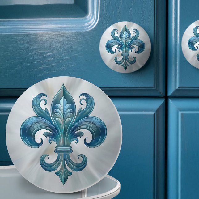 Fleur-De-Lis Blue Marble and pearl Ceramic Knob (Creator Uploaded)